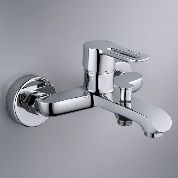 Tek Kollu Krom Banyo Bataryası Duvar Tipi Armatür Şık Premium Modern Tasarım Sıcak Soğuk Ayarlı - Resim 4