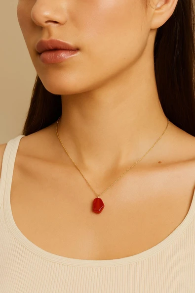 Bereket Serisi Kırmızı Nar Tanesi Otantik Gümüş Kadın Kolye - Resim 4