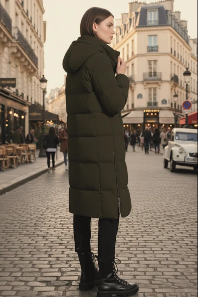 Kadın Uzun Kışlık İçi Elyaflı Astarlı Yan Fermuar Detaylı Şişme Mont - Resim 2