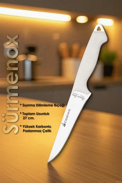 Sürmene Serisi Mutfak Bıçak Seti Yüzme Sıyırma Kasap Et Sebze Bıçağı 3 Lü Beyaz Verzalit Sap HDS-161 - Resim 3