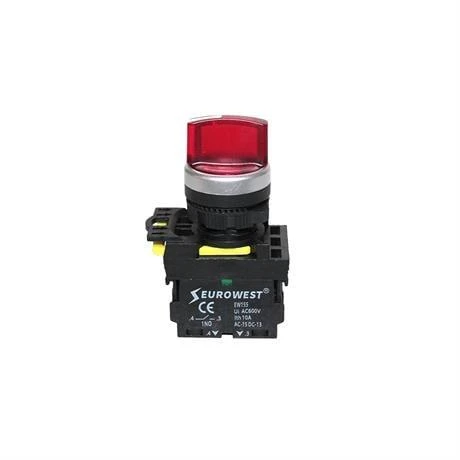 Eurowest Işıklı Kalıcı Mandal Buton 1-0-2 Kırmızı Led 220V ( 5 ADET ) - Resim 2
