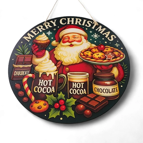 Noel Baba Kapı ve Duvar Süsü Sıcak Çikolata - Resim 5