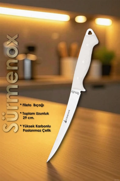 Sürmene Serisi Mutfak Fileto Bıçak Et Balık Tavuk Fileto Bıçağı Beyaz Verzalit Sap HDS-157 - Resim 2