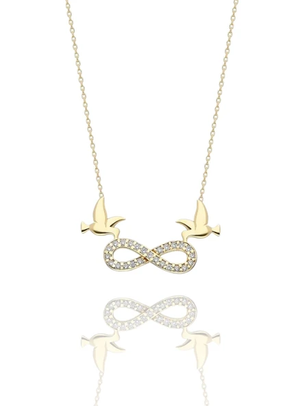 İki Güvercin Sonsuzluk Çok Şık 14 Ayar Altın Kolye ürün görseli