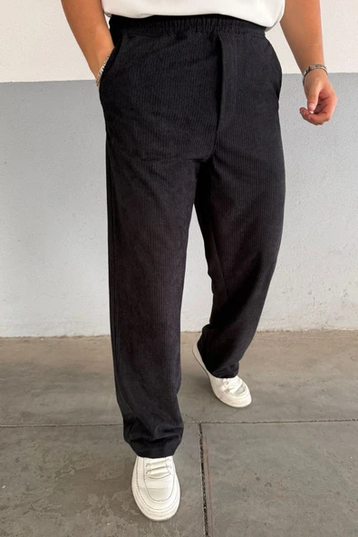 Slimfit Yakalı Astarlı Yan Cep Baggy Pantolonlu Kadife Takım - Resim 11