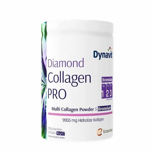 Dynavit Diamond Collagen Pro Multi Collagen Powder Bromelain Hidrolize Peptit Tip 1-2-3 Kolajen Brom 300 gr ürün görseli