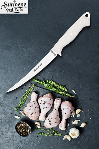 Sürmene Serisi Mutfak Fileto Bıçak Et Balık Tavuk Fileto Bıçağı Beyaz Verzalit Sap HDS-157 ürün görseli 1