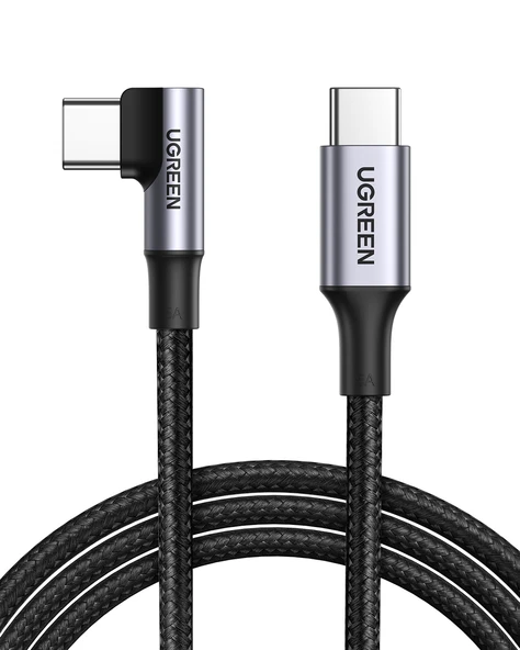 UGREEN USB-C 100W 5A QC PD 90 Derece Örgülü Hızlı Şarj Kablosu, 1 Metre, Siyah, 70643 ürün görseli