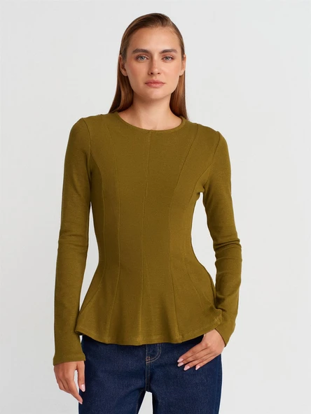 32090 DİLVİN UZUN KOLLU PEPLUM TOP - Resim 3