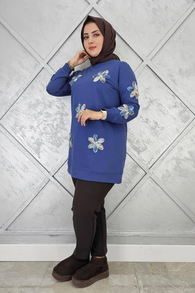 KADIN DİKME ÇİÇEK DETAYLI TESETTÜR TUNİK - Resim 2