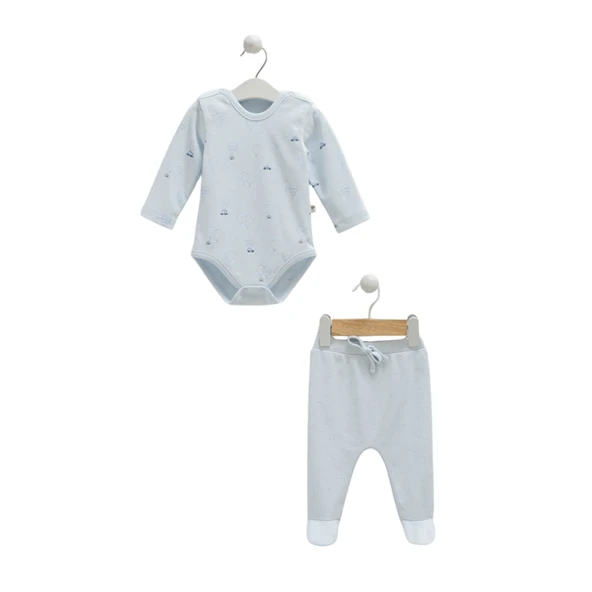 Caramell %100 Pamuk Flaying Cars Body Pantolon Seti 56-62 cm 1-3 Ay Mavi CRML.MV.BPE1201 - Resim 3
