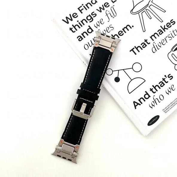 E2M APPLE WATCH 42-44-45-46-49MM KRD-32 DERİ KORDON SİYAH - Resim 2