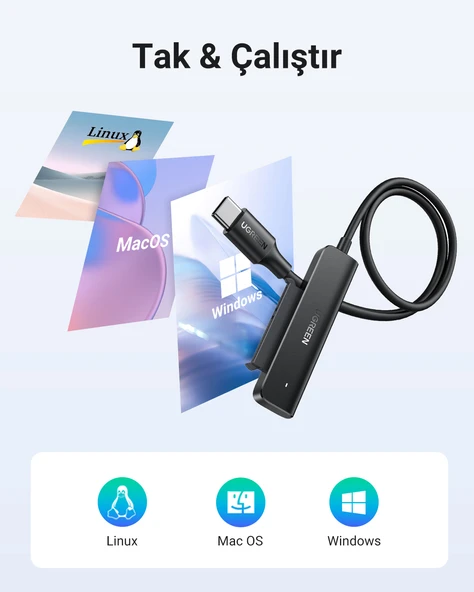 UGREEN USB-C to 2.5-Inch SATA Dönüştürücü Adaptör, 70610 - Resim 8