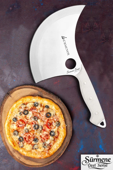 Sürmene Serisi Mutfak Bıçak Hilal Börek Bıçağı Pizza Pide Bıçağı Beyaz Verzalit Sap HDS-156 ürün görseli 1