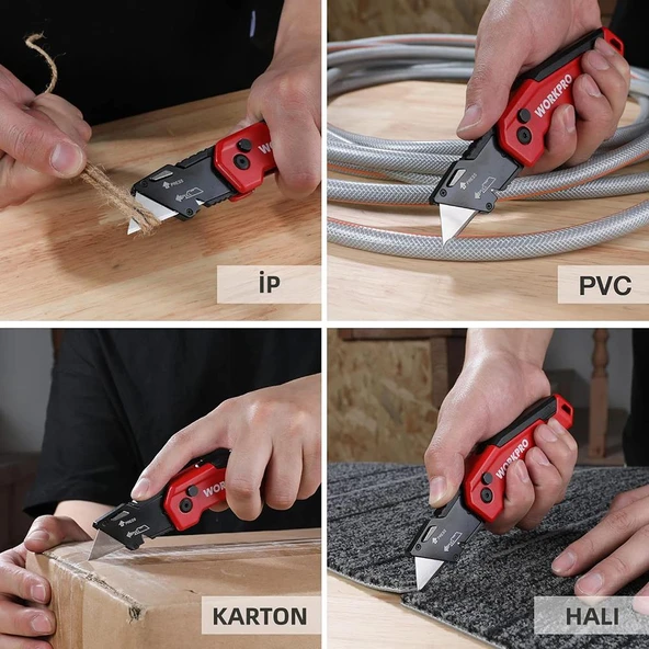 WORKPRO WP211026 Katlanır Çok Amaçlı Profesyonel Rötuş Maket Bıçağı + 14 Adet Yedek Bıçak - Resim 9