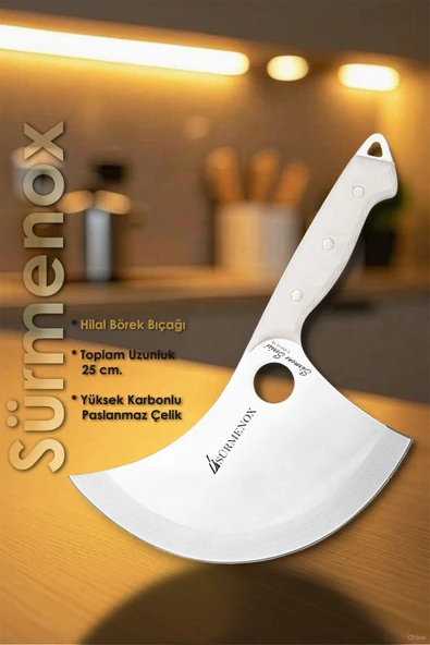 Sürmene Serisi Mutfak Bıçak Hilal Börek Bıçağı Pizza Pide Bıçağı Beyaz Verzalit Sap HDS-156 - Resim 2