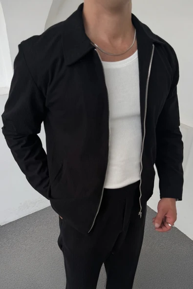 Slimfit Yakalı Astarlı Yan Cep Baggy Pantolonlu Kadife Takım - Resim 10