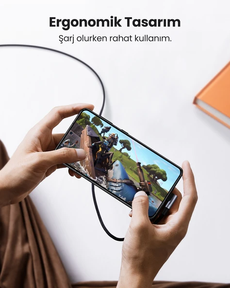 UGREEN USB-C 100W 5A QC PD 90 Derece Örgülü Hızlı Şarj Kablosu, 2 Metre, Siyah, 70645 - Resim 3