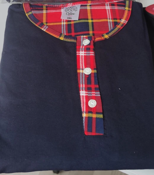 İpek Büyük Beden Uzun Kollu Lacivert Kadın Pijama Takımı - Resim 2