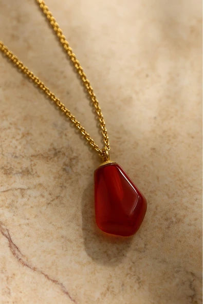 Bereket Serisi Kırmızı Nar Tanesi Otantik Gümüş Kadın Kolye - Resim 3