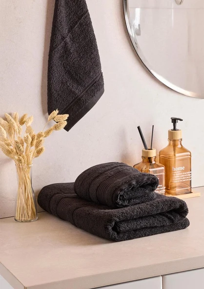 Towy Black 100% Pamuk 3'lü Banyo Havlusu Seti ürün görseli