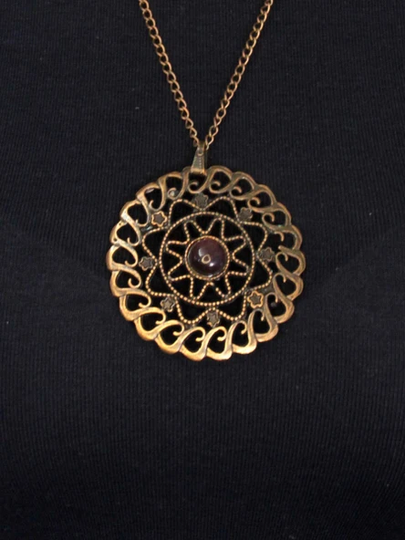 Doğal Taş Ametist  Doğal Taşlı Yuvarlak Antik Kadın Kolye euk47amt - Resim 2