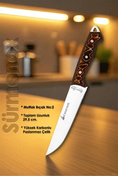 Sürmene Serisi Mutfak Bıçak Seti Yüzme Sıyırma Kasap Et Sebze Bıçağı 3 Lü Kahve Verzalit Sap HDS-133 - Resim 2