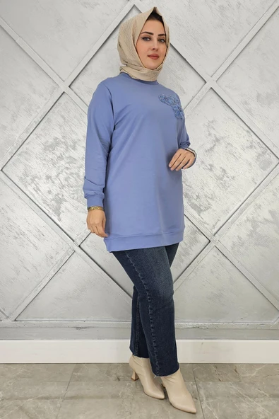 KADIN DİKME ÇİÇEK DETAYLI TESETTÜR TUNİK - Resim 5