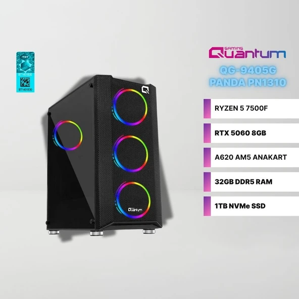 Quantum Gaming QG-9405G Panda PN1310 AMD Ryzen 5 7500F 32GB DDR5 1TB NVMe RTX 5060 8GB Gaming Masaüstü Bilgisayar ürün görseli 1