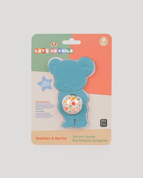 Sevimli Ayıcık Diş Kaşıyıcı Çıngırak-Turkuaz - Resim 3