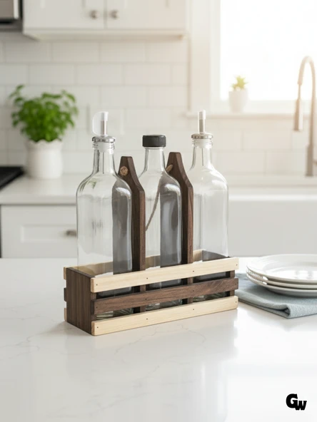 Ahşap Doğal 3Lü Yağdanlık ve Sosluk Takımı(KISA BAŞLIK)(SET)(CEVİZ) Ceviz 1 SET - Resim 2