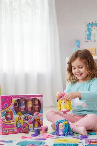 Glitter Princess Hair Studio Oyun Hamuru Seti | Prenses Kuaför Eğlencesi! - Resim 2