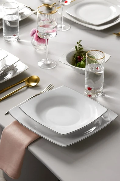 Karaca Square Bone Blaine 24 Parça 6 Kişilik Yemek Takımı Platin - Resim 5