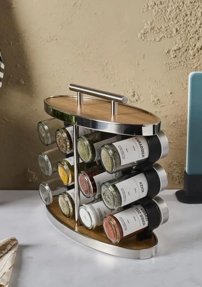 Casa Wood Baharatlık Takımı - Stantlı, Oval - Resim 2