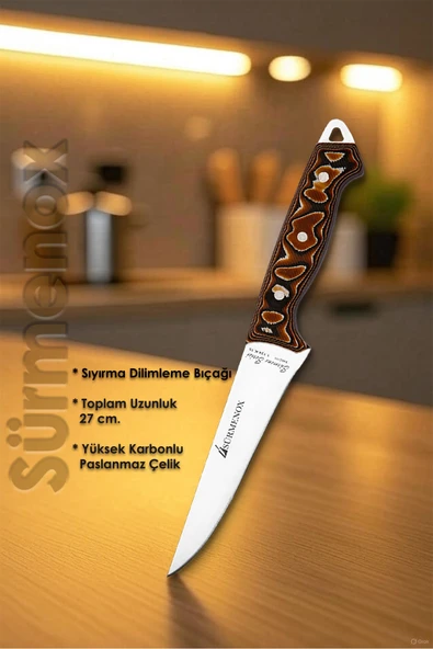 Sürmene Serisi Mutfak Bıçak Seti Et Ekmek Sebze Bıçağı 3 Lü Kahve Verzalit Sap HDS-134 - Resim 4