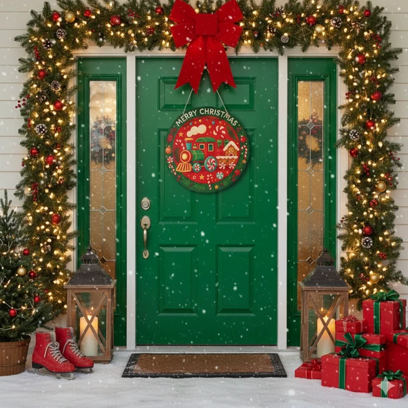 Şeker Treni Yeni Yıl Evi Kapı ve Duvar Süsü - Resim 2