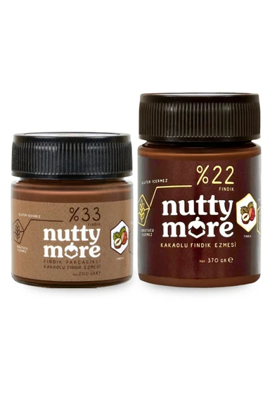 Nutty More %33 Fındık Parçacıklı Kakaolu Fındık Ezmesi 200 gr + %22 Kakaolu Fındık Ezmesi 370 gr ürün görseli