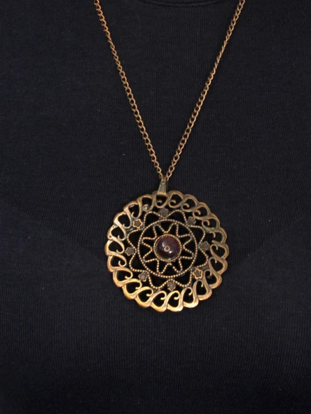 Doğal Taş Ametist  Doğal Taşlı Yuvarlak Antik Kadın Kolye euk47amt - Resim 3