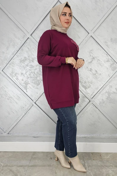 KADIN DİKME ÇİÇEK DETAYLI TESETTÜR TUNİK - Resim 2