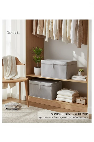 Jasper Hurç Katlanabilir Çizgili Çok Amaçlı Lüks Saklama/Düzenleyici Kutu (60x40x30 cm) – Kapaklı, Ekstra Dayanıklı, Kırışıklık Önleyici - Resim 4