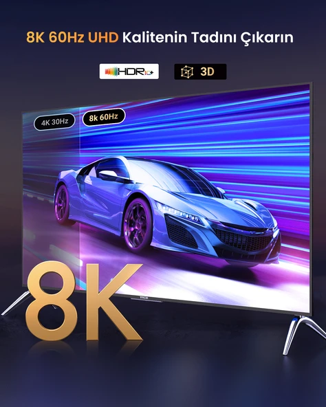 UGREEN 8K 60Hz Displayport 1.4 to HDMI 2.1 Örgülü Kablo, 2m, 80397 - Resim 4