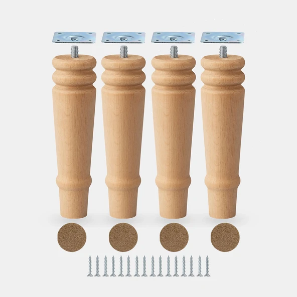 Bohem 20 cm Doğal Ahşap Ayak 4 ADET SET Boyasız Silindir Mobilya Koltuk Kanepe Ayağı Aparat Dahil ürün görseli