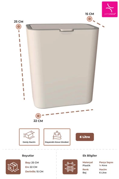 Prima Nova Flip Çöp Kovası - Bej - Resim 3
