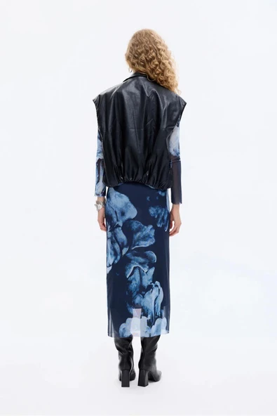 Quzu Beli Lastikli Cepli Kadın Deri Ceket - Resim 5