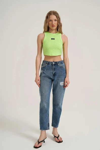 Quzu Yırtık Detaylı Kadın Denim Pantolon - Resim 3