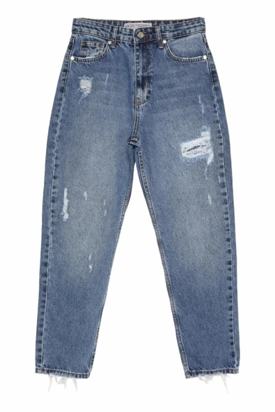 Quzu Yırtık Detaylı Kadın Denim Pantolon - Resim 2