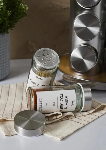 Casa Wood Baharatlık Takımı - Döner Stantlı, Yuvarlak - Resim 4