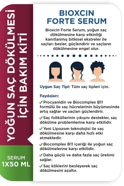 Bioxcin Forte Yoğun Saç Dökülmesine Karşı Bakım Kiti Şampuan 300 + Serum 50 ml + Keratin Complex 60 Tablet - Resim 7