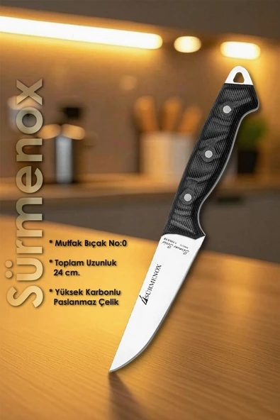 Sürmene Serisi Mutfak Bıçak Seti Et Ekmek Sebze Bıçağı 3 Lü Siyah Verzalit Sap HDS-148 - Resim 2