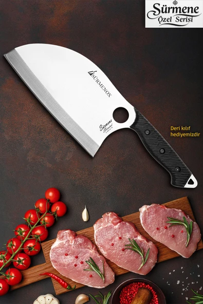Sürmene Serisi B Almazan Mutfak Şef Bıçağı Bıçak Kamp Bıçağı Deri Kılıflı Siyah Verzalit Sap HDS-136 ürün görseli 1